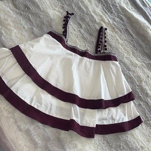 Flowey ruffle top Maroon and white. Cute with jeans jean shorts and skirts